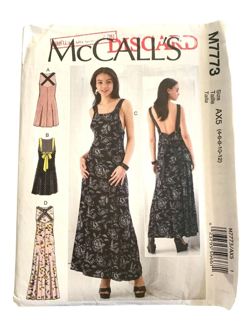McCall's M7773 Pattern Misses Close Fitting Dress Straps Summer 4 6 8 10 12